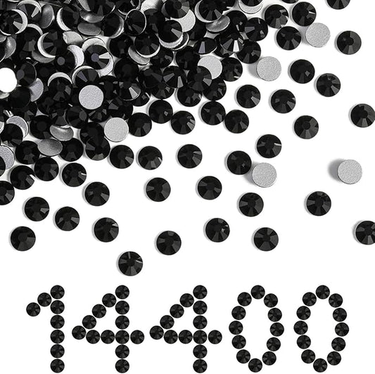 Beadsland Flatback Rhinestones Bulk,14400pcs Black Rhinestones for Nails Crafts Clothes DIY Decoration, Jet Black, SS12,3.0-3.2mm