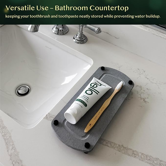 2PCS Water Absorbing Stone Soap Tray for Kitchen Bathroom Sink, Quick Dry Diatomaceous Earth Drying Rack and Shower Caddy, Soap Dispenser and Sponge Holder Organizer for Countertop
