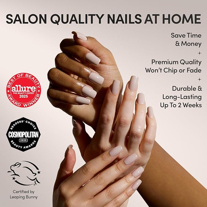 Glamnetic Press On Nails - Bare Bliss | Medium Square Fake Nails, Nude Opaque Neutral, Salon Quality | 15 Sizes - 30 Nail Kit Wtih Glue