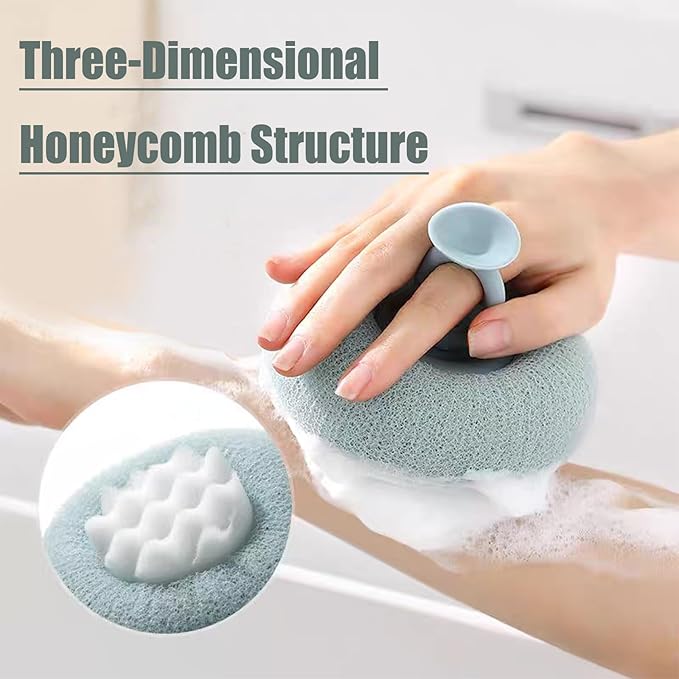 Super Soft Sunflower Suction Cup Bath Ball, 2025 Upgraded 2-in-1 Sunflower Ball Exfoliating Bath Sponge Cleaning Brush, Mesh Shower Body Sponge Accessories for Women, Men Shower (Cyan+Pink)