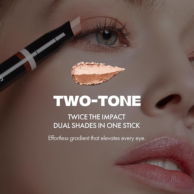 Blanc Double Shadow Stick - 48HR Long Lasting Dual-Tone Eye Shadow Pencil - Combines Glitter w/Soft Matte or Shimmer - Waterproof & Smudge-Proof Eyeshadow Makeup 0.05 oz (#01 Gold-Espresso)
