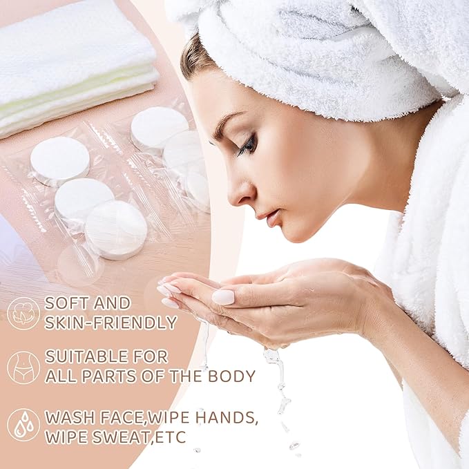 Tellingyou Larger Compressed Towel Bulk 14 x 10'' Thicker Disposable Face Washcloths, Portable Coin Tissues Cotton Wipe Tablets Travel Size Individual Wrap for Travel Homeless Hand Clean
