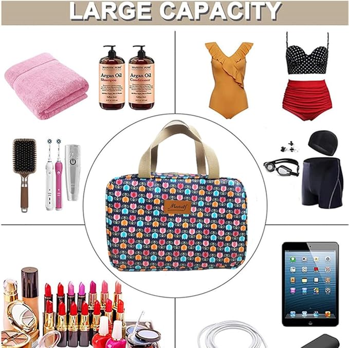 Hjkiopc Large Makeup Bag Toiletry Bag for Women Make Up Bag Cosmetic Bag Toiletries Bag Brush Bags for Traveling (Little Flower Blue)