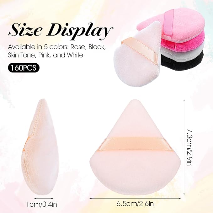160PCS Powder Puffs for Face Powder, Soft Triangle Makeup Puff for Setting Powder, Makeup Powder Puff for Loose Powder and Press Powder, Wet Dry Makeup Sponge, Makeup Tools