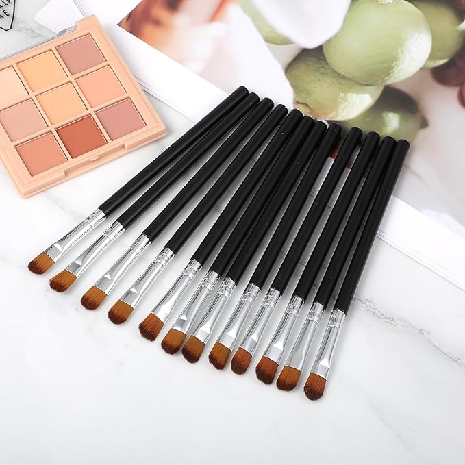 12 Pcs Concealer Brush, Eyeshadow Brush Flat Concealer Brushes Small Eyeshadow Brushes Makeup Applicator for Brow Tools for Cream Liquid Shadows Blending Mini Eye Applicator Smudge