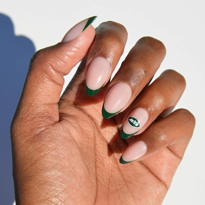 Glamnetic x Fanatics Press On Nails - New York Jets | Short Almond Fake Nails, NFL Jets Green French Tips, Football Nails, Salon-Quality | 15 Sizes - 30 Nail Kit with Glue