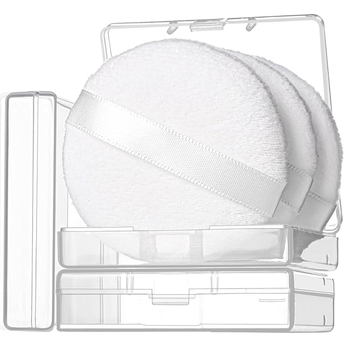 Teenitor 3pcs Setting Powder Puff 2.36 Inch, Soft Applicator for Loose and Pressed Powder, Face Makeup Puff With Cases, White
