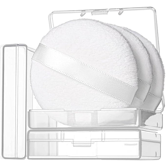 Teenitor 3pcs Setting Powder Puff 2.36 Inch, Soft Applicator for Loose and Pressed Powder, Face Makeup Puff With Cases, White