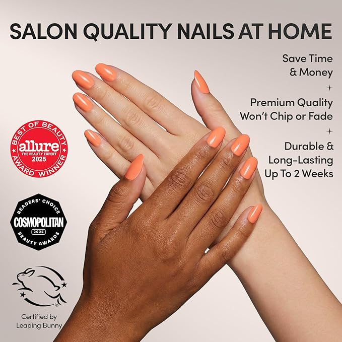 Glamnetic Press On Nails - Apricot | Solid Opaque Orange Round Nails, Salon Quality | 12 Sizes - 30 Nail Kit