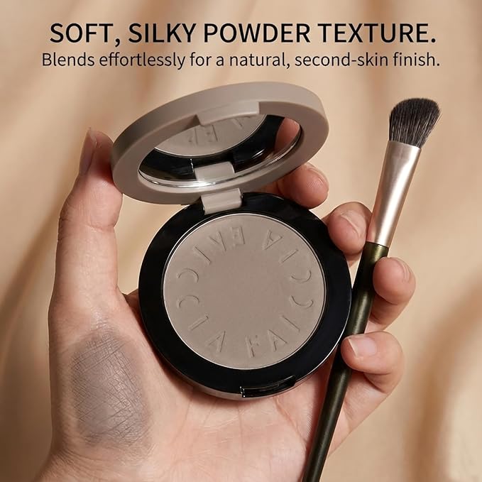 Cool-Toned Grey Contour Powder Palette with Mirror & Makeup Brush Set – Long-Lasting Taupe Matte Finishing for Fair Pale Skin, Multi-Purpose Nose & Face Sculpting Kit, Travel-Friendly Compact