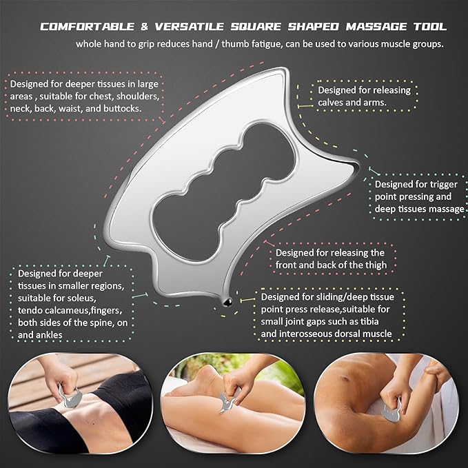 3Pcs Stainless Steel Gua Sha Muscle Scraper Tool Set, Medical Grade IASTM Physical Therapy Tools for Plantar Fasciitis, Deep Tissue Massage & Myofascial Release, Scar Tissue Tool for Body