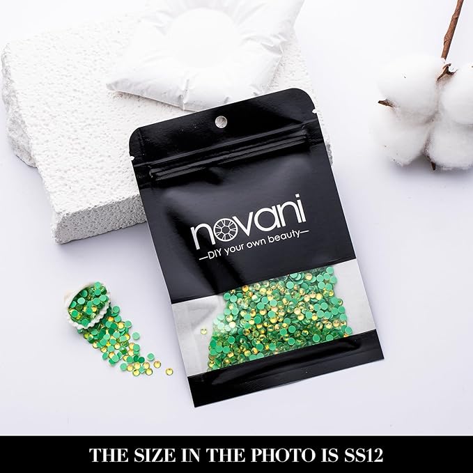 Novani 3000 Pieces Flatback Rhinestones Glass Round Gems F-Green Crystals for Nail Art DIY Crafts Clothes Shoes,SS12,3.0-3.2mm