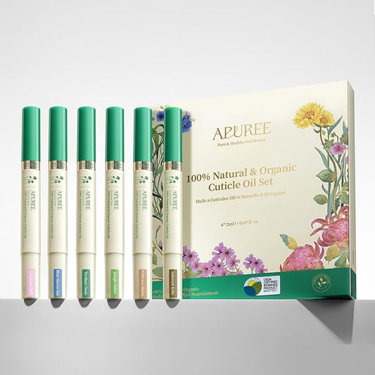 APUREE Organic Cuticle Oil Set: 100% Pure (6pcs)| Moisturing for Dry Cuticle & Nail Growth| USDA Verified & Cold Pressed Hexane Free| Manicure Prep Care| All Skin Type| Vegan & Cruelty Free