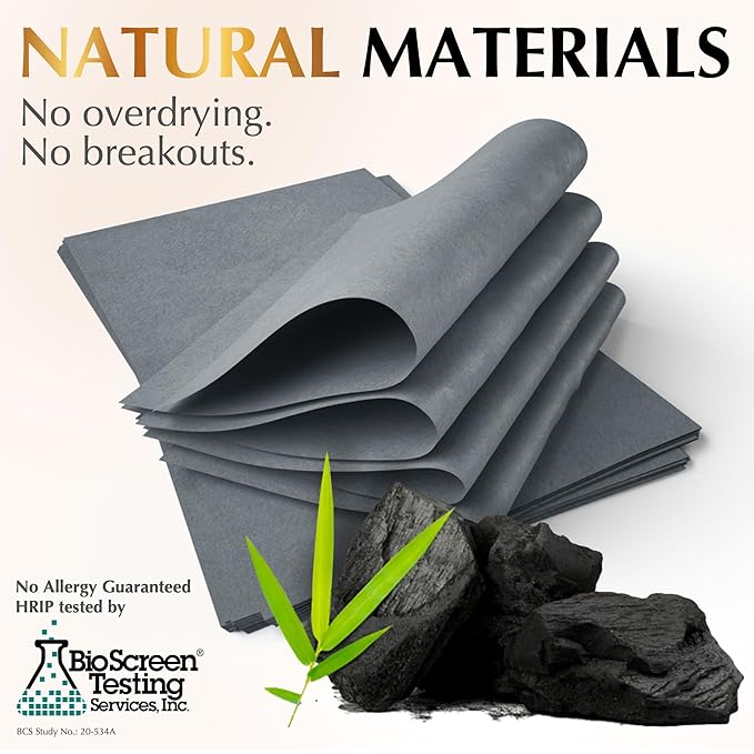 Natural Oil Blotting Sheets for Face with Bamboo Charcoal - 25% Larger - 1pk/100 Makeup Friendly Oil Absorbing Sheets for Face - Easy Dispensing Blotting Papers - Perfect for Keeping in Purse