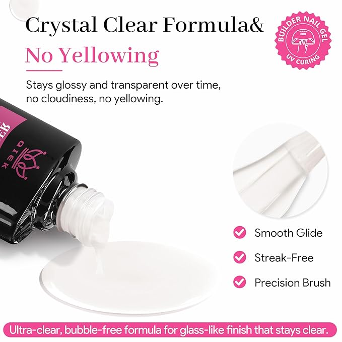 QIEK Builder Nail Gel, Milky White Builder for Nails Strengthener, 8-in-One Apex Enhancement Extension Hard Building Color Gel LED Lamp Cured Rubber Base Coat for DIY Beginners & Salon Manicure 16ML