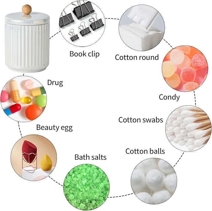 Redelaenor Ceramic Bathroom Canister Set with Coordinating Small Vanity Tray Qtip Holder Dispenser for Cotton Ball,Swab,Pads, Floss, Bathroom Storage Jars with Lids Pearl White