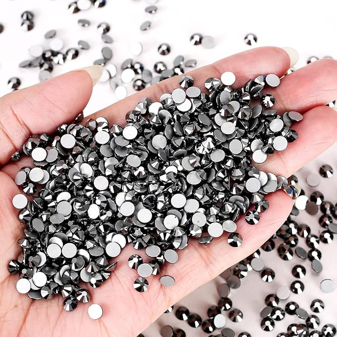 Novani Rhinestones Flatback Rhinestones Glass Gems Stones Jewels Round Gemstones Non-Hotfix Crystal for Crafts,SS20,1440 Pieces,Hematite Black