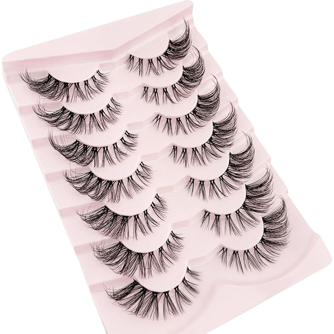 Cat Eye Lashes Wispy Mink Lashes Yasnai 18mm False Eyelashes Strips Lashes Fake Lashes Natural Eyelashes 7 Pairs Pack