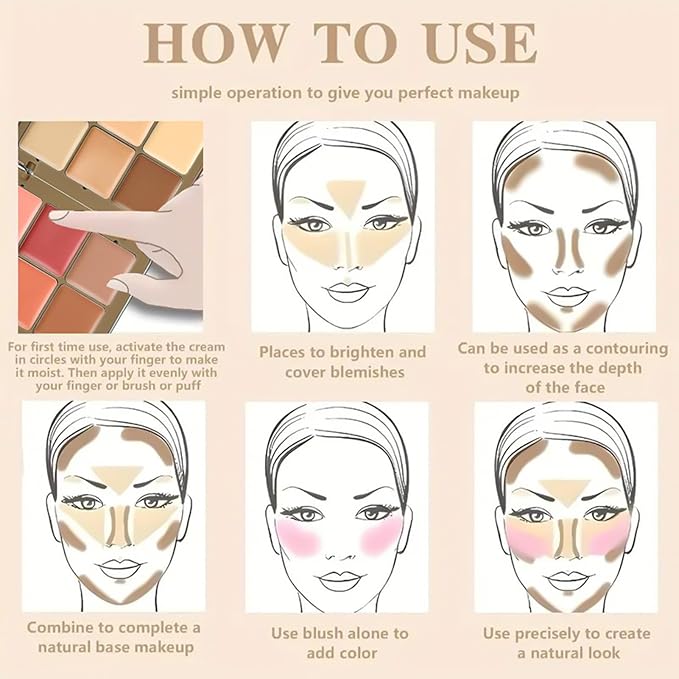 Blush And Concealer Palette | Natural Cheek Blush - 12-color Face Rouge And Contour Palette For Women, Facial Contouring Makeup
