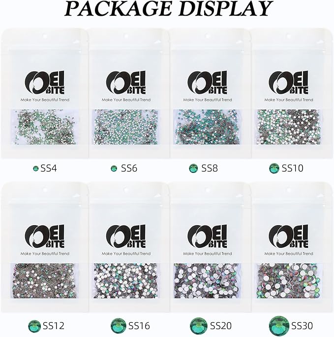 Meibite Green Volcano Flatback Rhinestones, Glass Rhinestones for Nail Art and Craft, Glue Fix, Loose Crystal Gemstones(Green Volcano, SS30, 288pcs, 6.4-6.6mm)