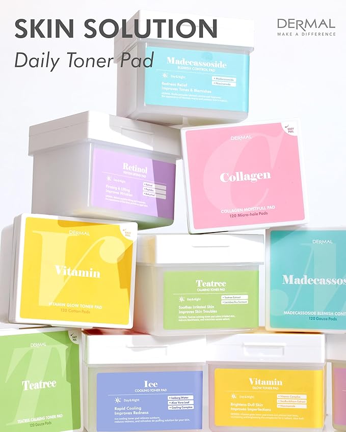 DERMAL Madecassoside Blemish Control Pad - Korean Toner Pad for Blemish & Tone Improvement with Centella Asiatica - Vegan Gauze Tencel Square Pads - High Capacity, 120 Sheets