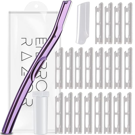 ANDIMEI Professional Dermaplaning Tool Set with 20 Replaceable Stainless Steel Blades, Face Exfoliation Razor for Peach Fuzz Removal, Eyebrow Shaping, All Skin Types (Purple)