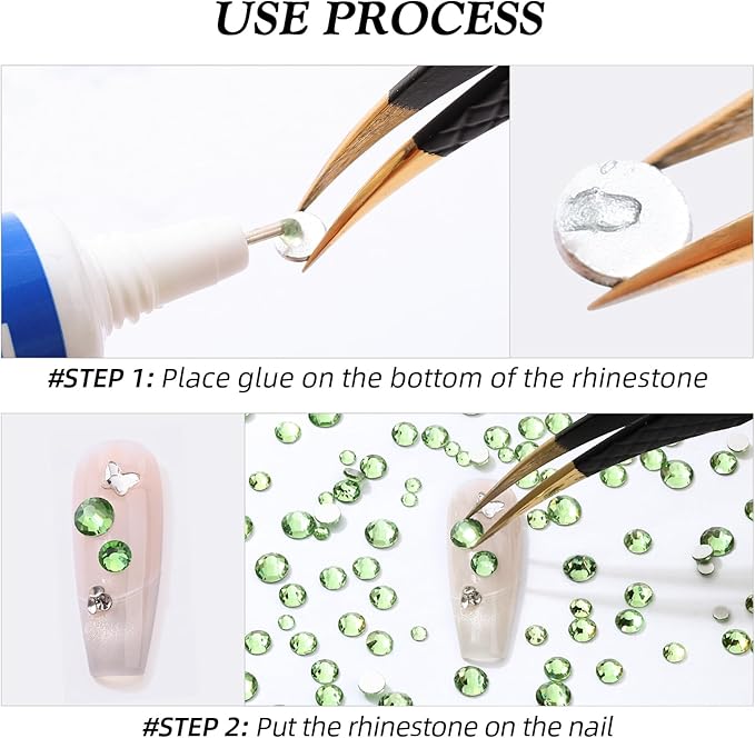 Meibite Light Green Flatback Rhinestones, Glass Rhinestones for Nail Art and Craft, Glue Fix, Loose Crystal Gemstones(Lt.Green, SS10, 1440pcs, 2.7-2.8mm)