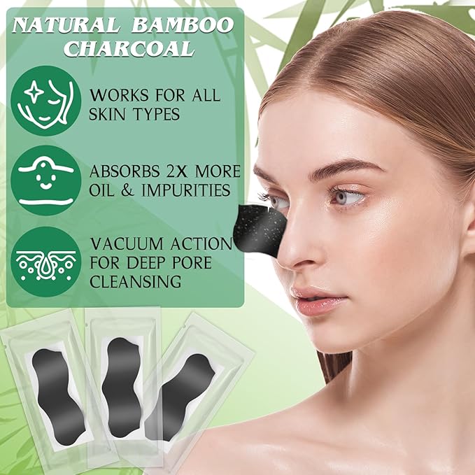 Blackhead Remover Strip, Deep Cleansing Charcoal Strips, Powerfully Absorbs Blackheads, Whiteheads & Oil-control Nose Strip, Nose Pore Strips for Unisex & All Skin Types