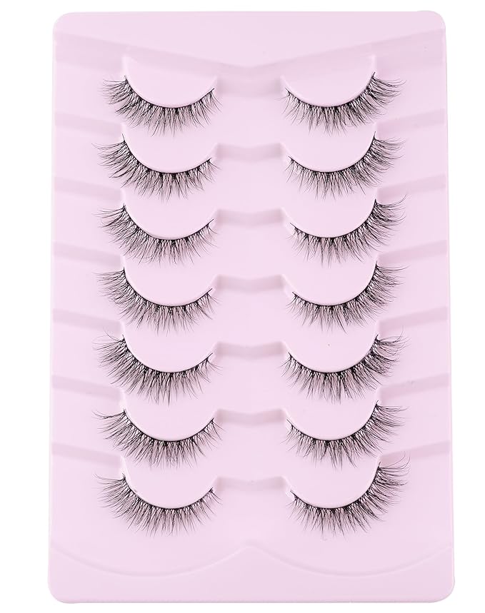 Jiocolor Lashes Natural Look Wispy False Eyelashes D Curl Faux Mink Lashes Fluffy Cotton Band Eyelashes Cat Eye Fake Eyelashes Pack 13MM