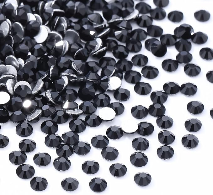 Meibite Black Flatback Rhinestones, Glass Rhinestones for Nail Art and Craft, Glue Fix, Loose Crystal Gemstones(Black, SS8, 1440pcs, 2.3-2.5mm)