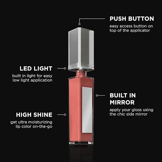 Pure Illumination Light-Up Lip Gloss with LED-Lit Applicator Brush + Side Mirror, Non-Sticky, Moisturizing Hydrating Lip Glosses with Lanolin, Jojoba Oil, & Vitamin E, Oopsy Daisy