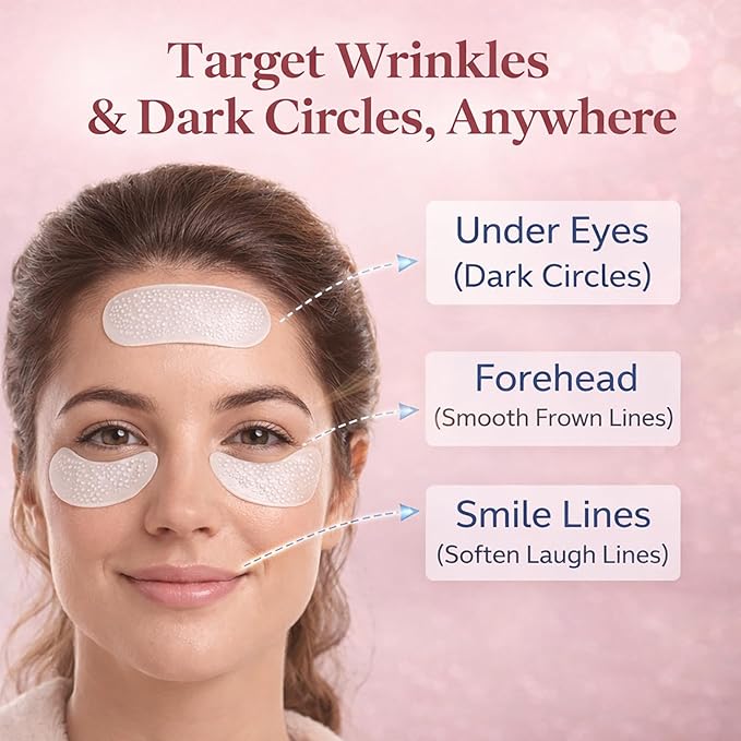 Micro Eye Patches, Deeply Hydrating Anti-Wrinkle Patches, Contains Hyaluronic Acid and Collagen for Dark Circles, Smooth Application Forehead & Smile Line Patches for Women (2)