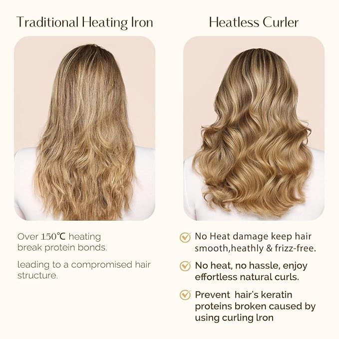 Yanibest Heatless Curls Overnight, Soft Heatless Hair Curler to Sleep in, No Heat Ribbon Wrap, Heatless Curling Set for Long Short Hair with Hair Scrunchies and Clip