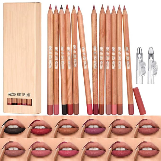 Erinde Nude Matte Lip Liner Set, 12 Colors Lipliner Pencil Pack with Sharpener for Define & Sculpt Lip, Long-Lasting Waterproof Non-Smudge Brown Mauve Nude Peach Plum Lipliner Delineador De Labios