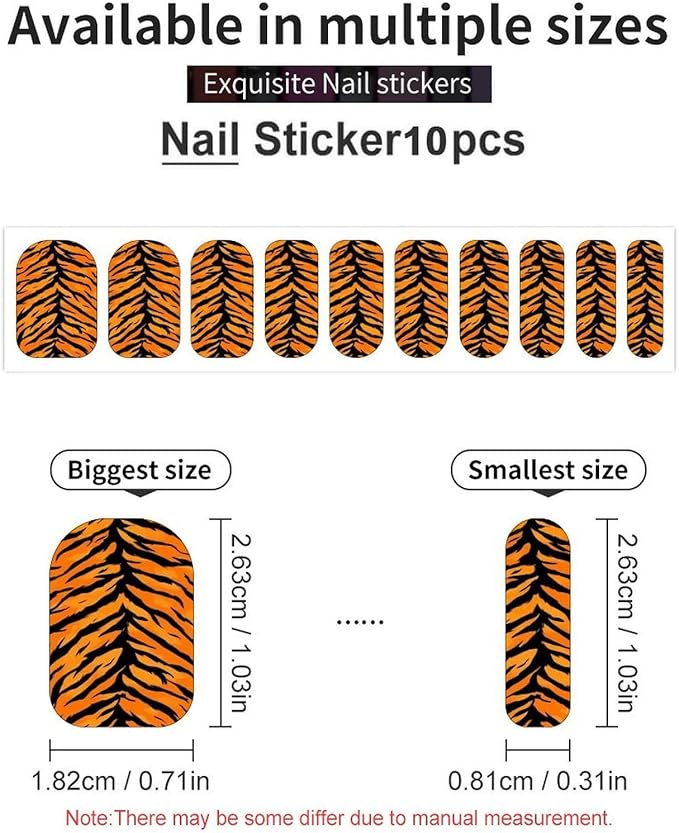 WUXEKZO Full Wrap Nail Stickers Nail Art Decoration Set for Fake Nails Design (5 PCS Tiger Stripe Animal Print Nails Stickers Wraps Decals)