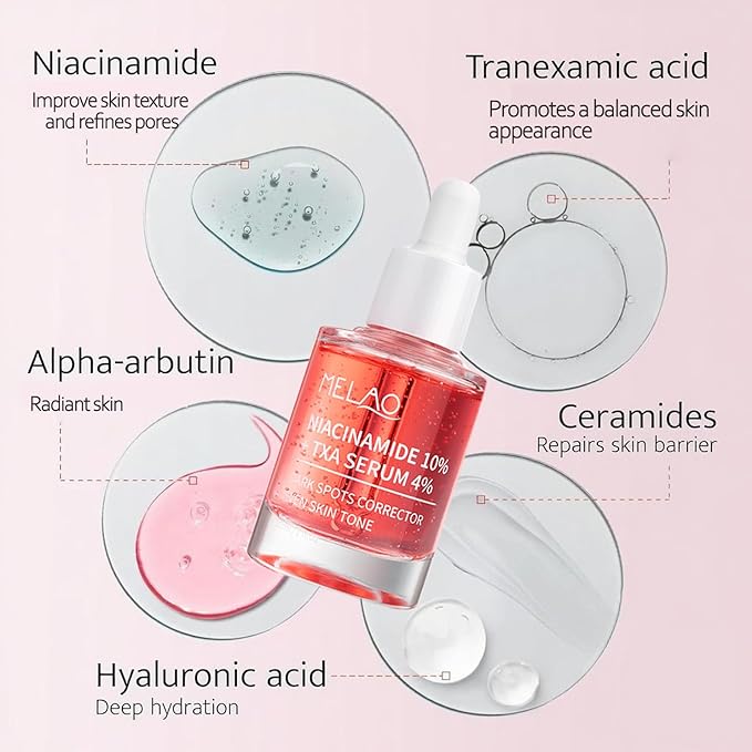 TXA 4% Serum+Niacinamide 10% with Arbutin, Ceramides, Tranexamic Acid Facial Serum, Korean Glass Skin, Refines Skin Texture,Uneven Tone Care 1.Fl.oz/30Ml