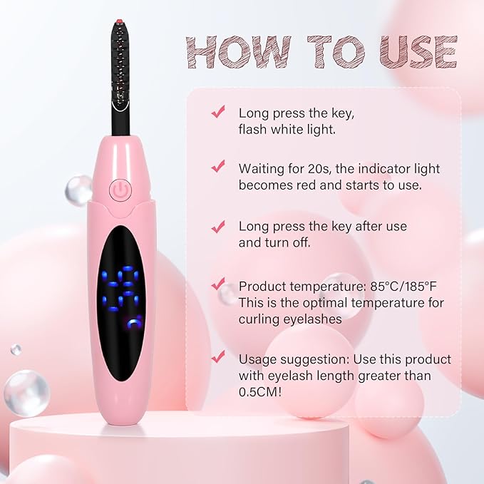 ShenlanBolt Heated Eyelash Curler for Women, Electric Lash Curler with 10s Fast Heating, 4 Adjustable Temp (65°C-95°C), 24H Curl, USB-C Rechargeable, Ergonomic Design, Travel-Friendly Makeup Tool Gift