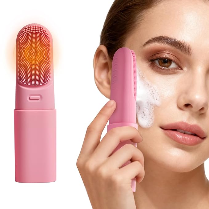 Facial Scrubber Electric Facial Cleansing Brush with Heated, Makeup Remover Cleansing Exfoliating and Massaging,3 Modes,Waterproof Rechargeable Portable Facial Brush for Woman & Men(Mist Rose Pink)
