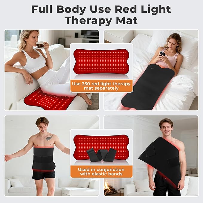 31.5''×14.2'' Red Light Therapy for Body, Red Light Therapy Pad Belt Wrap with 330 LED Beads, 660nm & 850nm Infrared Light Therapy Mat Full Body, Adjustable Timer & Intensity