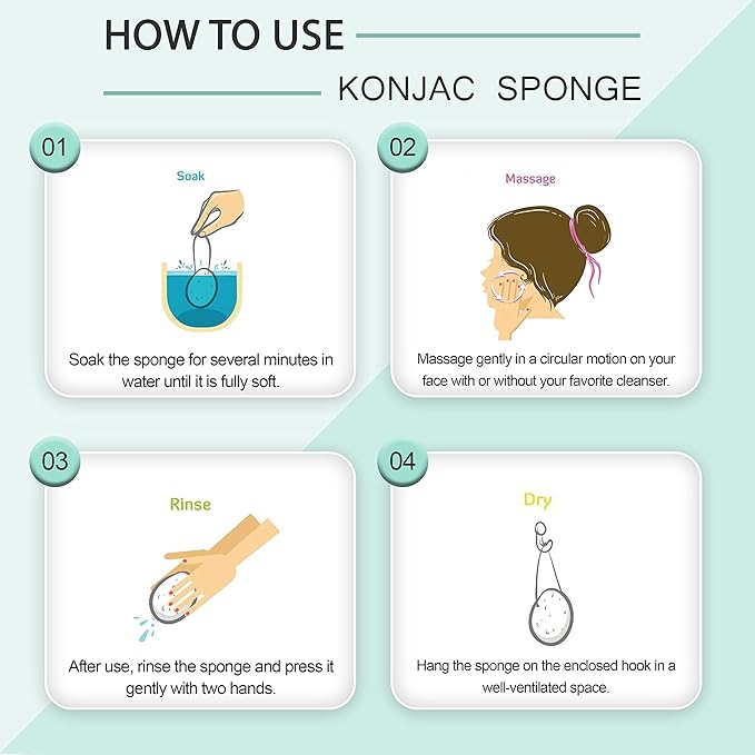 pureSOL Konjac Sponges - Activated Charcoal - Facial Sponge, 100% Natural Sponges, Eco-Friendly - Great for Acne, Exfoliating