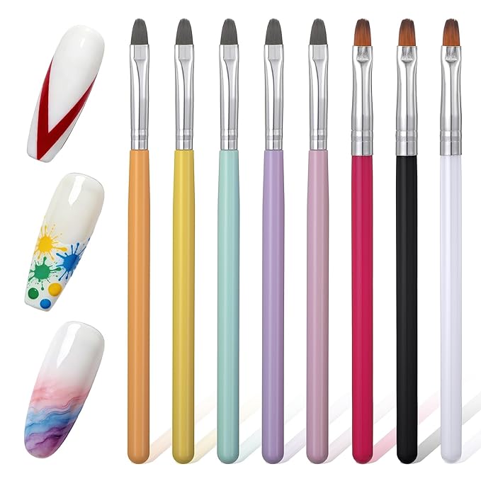 UV Gel Nail Brush, 8 PCS Poly Extension Gel Brush Nail Art Tips Builder Brushes Nails Painting Set French Tip Detail Remover Manicure Brushes Detail Nails Arts Brushs for Art Design