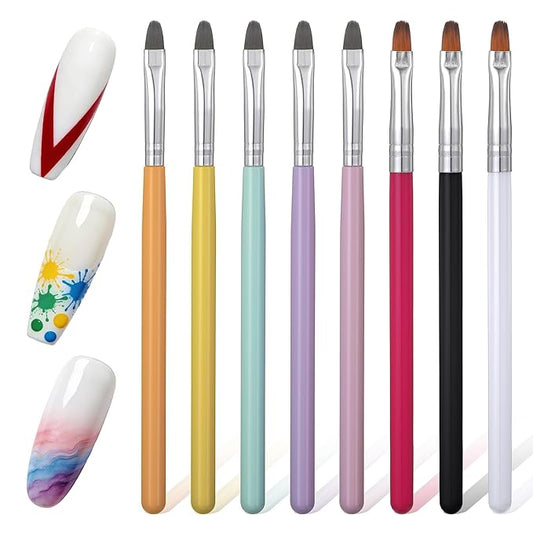 UV Gel Nail Brush, 8 PCS Poly Extension Gel Brush Nail Art Tips Builder Brushes Nails Painting Set French Tip Detail Remover Manicure Brushes Detail Nails Arts Brushs for Art Design