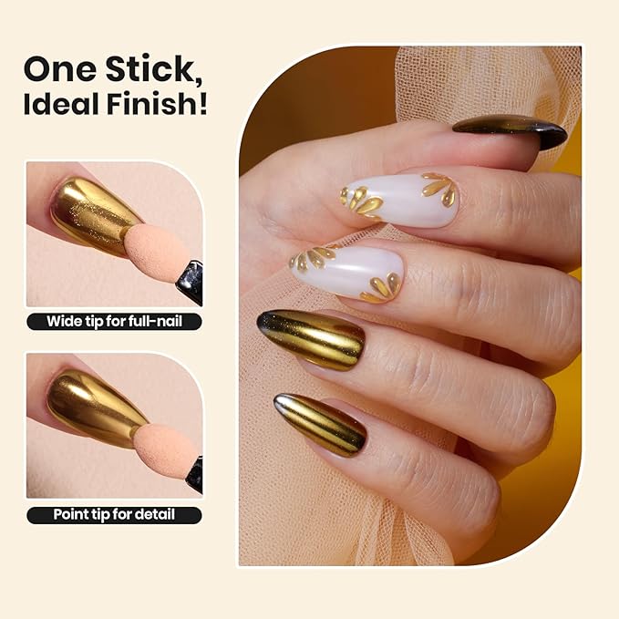 Beetles Chrome Nail Powder 2 Colors Mirror Effect Gold Silver Metallic Cromer Powder for Nail Solid Pigment Nails Art Decoration Glitter Manicure Design Gift for Women