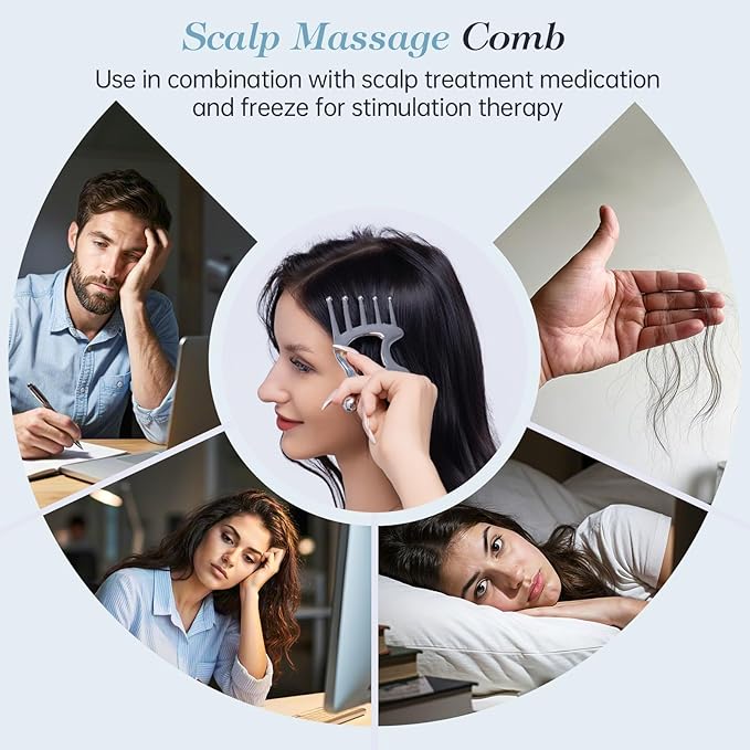 Gua Sha Tool with Handle,5in1 Scalp Massage Tool for Head&Face&Body, Protable Scalp Comb Guasha Tool for Deep Relaxation and Relieving Fatigue & Pain, Acupressure and Trigger Point Tool for SPA