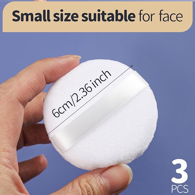 Teenitor 3pcs Setting Powder Puff 2.36 Inch, Soft Applicator for Loose and Pressed Powder, Face Makeup Puff With Cases, White