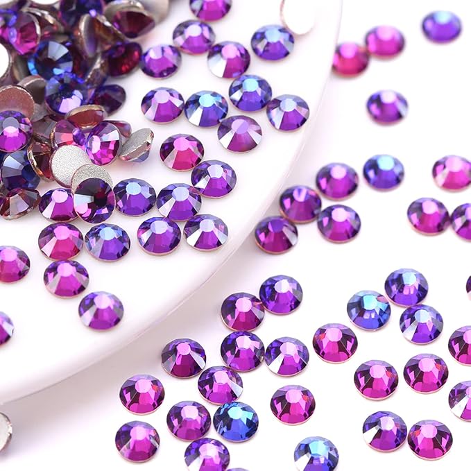 Novani Purple Rhinestones, Flatback Loose Crystal Gemstones 1440pcs Glass Rhinestones for Clothes Shoes Crafts Makeup Nail Art and DIY Decorations(SS10, Purple Velvet)