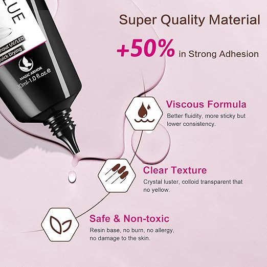 MAGIC ARMOR 30g Semi Solid Nail Glue for Press On Nail, No UV Lamp Need Gel Nail Glue with Cuticle Pusher and Nail File, Quick Drying Gel Long Lasting for Fake Acrylic Nails