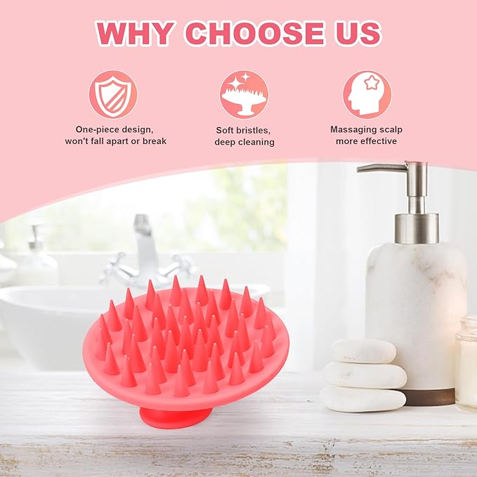 Meartchy Silicone Scalp Massager Shampoo Brush, Scalp Brush for Hair Growth & Dandruff Removal, Hair Scrubber Scalp Stimulator Exfoliator Brush with Soft Bristles for Wet Dry Scalp Care (Rose Red)