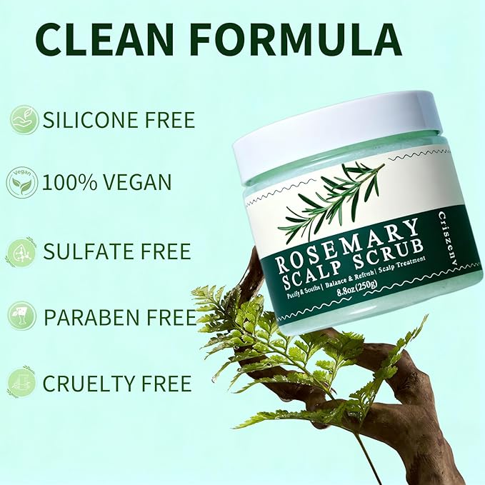 Criszenv Scalp Scrub,Scalp Exfoliator with Rosemary & Mint,Hair Treatment for Itchy Scalp, Dandruff & Buildup Removal, Clarifying Scrub Shampoo with Scalp Massager for Detox & Nourishment/8.8oz