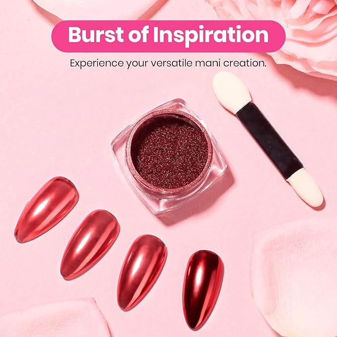 Beetles Red Chrome Nail Powder Mirror Effect Chrome Powder for Nails Metallic Red Gel Polish Nail Art DIY Decoration Valentine's Day Gifts for Women